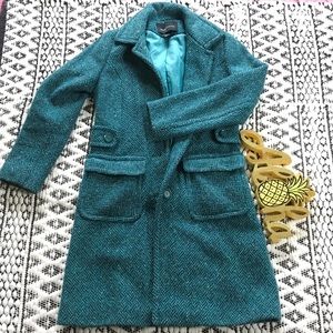 Navy and Teal Herringbone Wool-Blend Coat